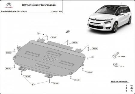 Scut motor Citroen Grand C4 Picasso - Scut motor metalic oțel 2mm Citroen Grand C4 Picasso 2013-2018 Model 1