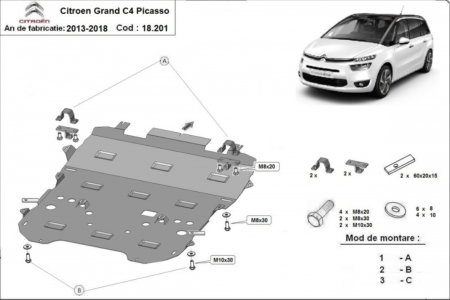 Scut motor Citroen Grand C4 Picasso - Scut motor metalic oțel 2mm Citroen Grand C4 Picasso 2013-2018 Model 2