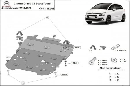 Scut motor Citroen Grand C4 Spacetourer - Scut motor metalic oțel 2mm Citroen Grand C4 Spacetourer 2018-2020 Model 2