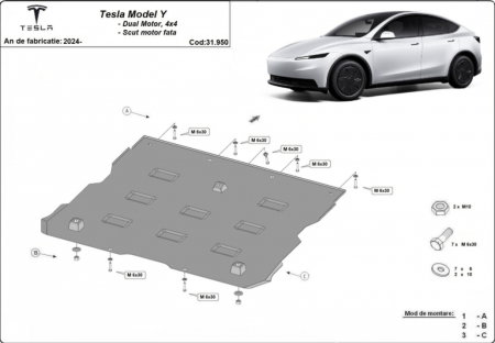Scut motor metalic fata Tesla Model Y Juniper AWD 2024-2026