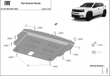 Scut motor Fiat Grande Panda - Scut motor metalic oțel 2mm Fiat Grande Panda după 2025