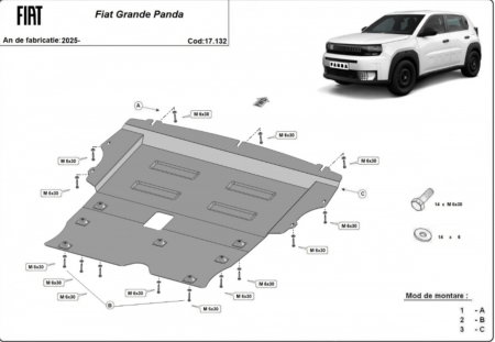 Scut motor Fiat Grande Panda - Scut motor metalic oțel 2mm Fiat Grande Panda hibrid termic după 2025 Model 2