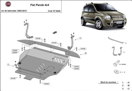Scut motor Fiat Panda - Scut motor metalic Fiat Panda 4x4 2003 - 2012