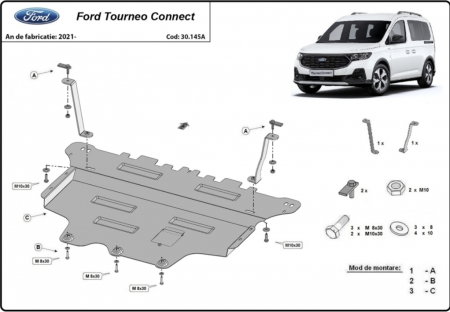 Scuturi metalice - Scut motor oțel 2mm Ford Tourneo Connect 2021+
