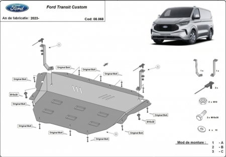 Scut motor Ford Tourneo Custom - Scut motor metalic oțel 2mm Ford Tourneo Custom 2023-2026