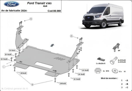 Scut motor Ford Transit V363 - Scut motor metalic Ford Transit V363 4x4 2024 - prezent