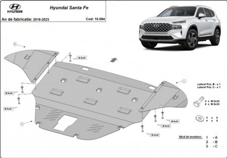 Scuturi metalice - Scut motor oțel 2mm Hyundai Santa Fe 2018-2023