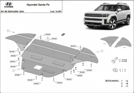 Scut motor oțel 2mm Hyundai Santa Fe 2024+