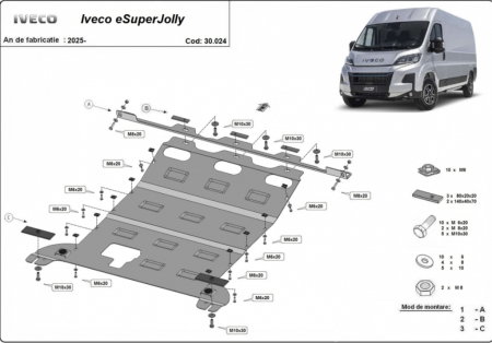 Scut motor Iveco eSuperJolly - Scut metalic motor cutie radiator oțel 2.5mm Iveco eSuperJolly 2025+