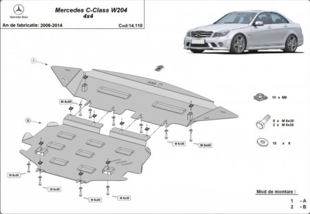 Scut motor Mercedes C-Class - Scut Metalic Motor, Radiator și Bară Mercedes C-Class W204 4x4 (2006 - 2014)