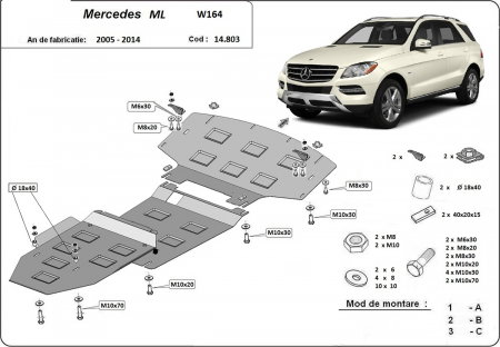 Scut motor Mercedes ML - Scut motor metalic Mercedes ML W164 2005-2011