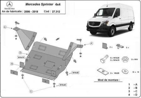 Scut motor metalic 2.5mm Karmaster compatibil Mercedes Sprinter 4x4 2006-2017 cu fereastra service [0]