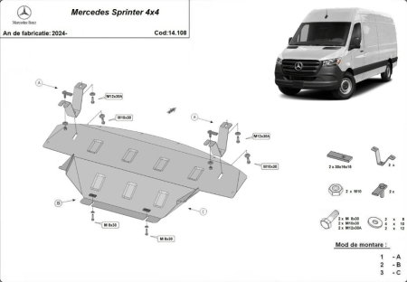 Scut protectie integrala metalic 2mm Karmaster compatibil Mercedes Sprinter 4x4 2024+ motor cutie radiator 14.108 [0]