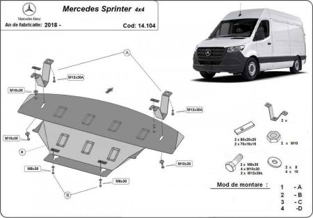 Scut protectie integrala metalic 2mm Karmaster compatibil Mercedes Sprinter 4x4 2018-2023 motor cutie radiator 14.104 [0]