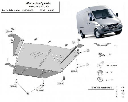 Scut motor Mercedes Sprinter - Scut motor metalic 2.5mm Karmaster compatibil Mercedes Sprinter 1995-2006, protectie motor robusta