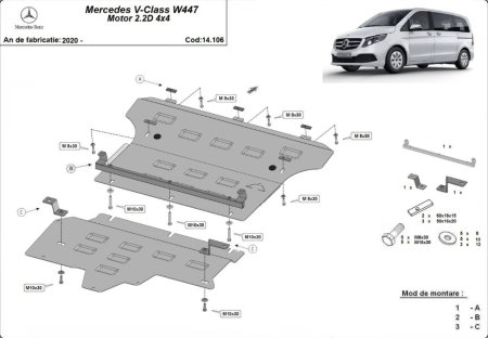 Scut motor Mercedes Viano - Scut Motor Metalic Nou Mercedes Viano W447 2.2D 4x4 (2020-Prezent)