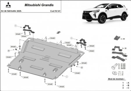 Scuturi metalice - Scut Metalic Motor, Cutie și Radiator Mitsubishi Grandis (2025+)