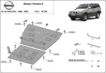 Scut motor Nissan Terrano - Scut motor metalic Nissan Terrano II 1992-2007 Karmaster, otel 3mm, protectie motor, radiator, bara fata, cod 16.120