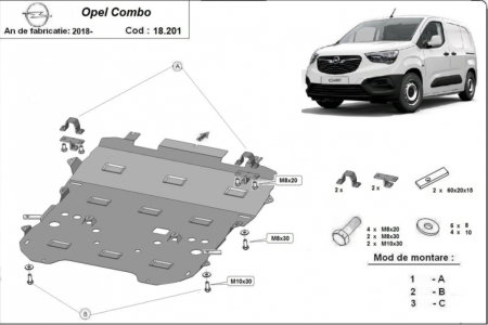 Scut Metalic Motor, Cutie și Radiator Opel Combo (2018+) - Model 2