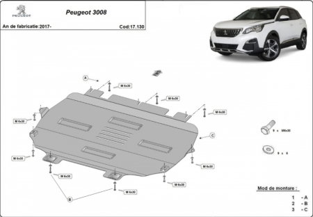 Scut Metalic Motor, Cutie și Radiator Peugeot 3008 (2017+) - Model 2