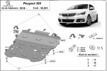 Scut motor Peugeot 308 - Scut Motor Metalic Peugeot 308 II (2018-2025) - Cod 18.201