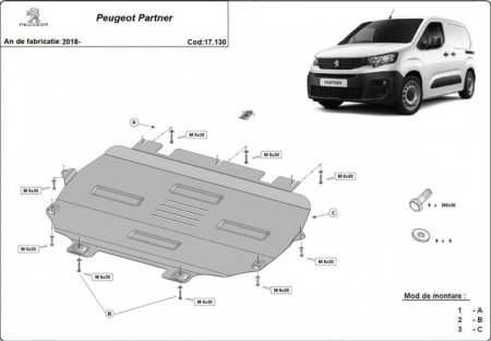 Scuturi metalice - Scut Metalic Motor, Cutie și Radiator Peugeot Partner (2018+)