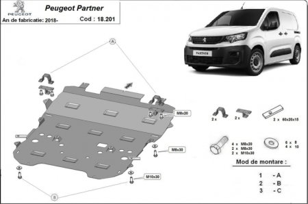 Scuturi metalice - Scut Metalic Motor, Cutie, Radiator și Bară Opel Combo (2018+) - Model 2
