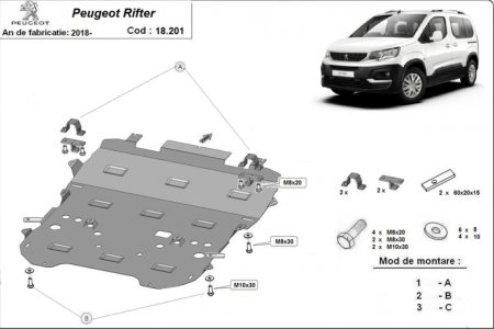 Scuturi metalice - Scut Metalic Motor, Cutie, Radiator și Bară Peugeot Rifter (2018+) - Model 2