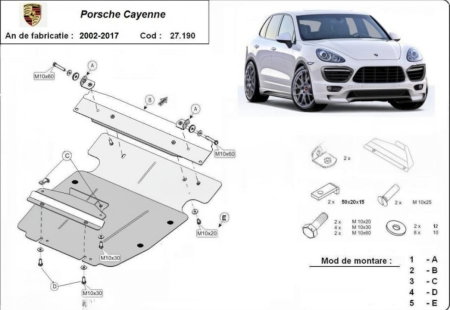 Scut motor metalic Porsche Cayenne 2002-2017, oțel 3mm, cod 27.190 - Karmaster.ro [0]
