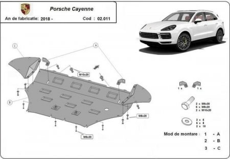 Scut motor metalic Porsche Cayenne 2018-prezent, oțel 2mm, cod 02.011 - Karmaster.ro