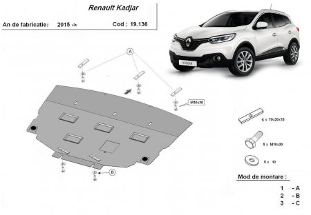 Scut Protecție Motor Cutie Viteze Radiator Oțel 2mm Renault Kadjar 2015-2022 Karmaster 19.136