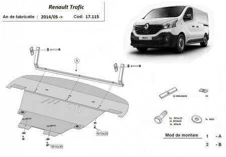 Scut Motor Metalic Renault Trafic (2014-2021) - Protecție 4-în-1 Oțel 2mm, Cod 17.115 [0]