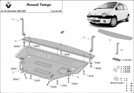 Scuturi metalice - Scut motor otel Renault Twingo 1992-2007