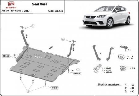 Scut Motor Metalic SEAT Ibiza (2017 - Prezent) - Protecție Integrală Motor, Cutie, Radiator și Bară Față - Cod 30.149