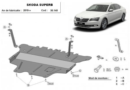 Scut motor Skoda - Scut Motor Metalic Otel Skoda Superb 2015-Prezent Cutie Manuala Karmaster 30.145