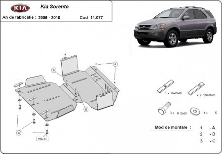 Scut motor Kia Sorento - Scut motor metalic si radiator Kia Sorento 2006-2010