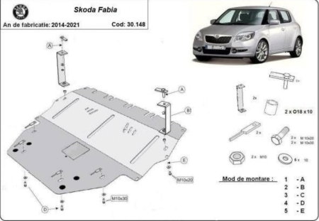 Scut motor Skoda Fabia - Scut Motor Metalic Oțel Skoda Fabia 3 (2014 - 2021) Diesel Karmaster (Cod 30.148)