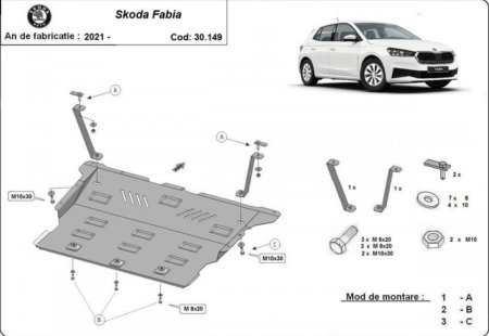 Scut motor Skoda Fabia - Scut Motor Metalic Oțel Skoda Fabia 4 (după 2021) Karmaster (Cod 30.149)