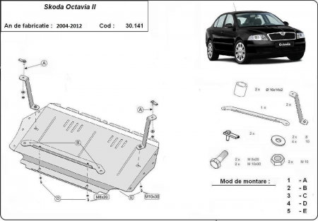 Scut motor Skoda - Scut Metalic Profesional Skoda Octavia II – Cod Produs 30.141 – Oțel Anticoroziv cu Fereastră Service
