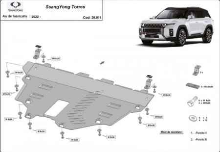 Scut motor metalic oțel SsangYong Torres 2022 - prezent protecție cutie de viteze și radiator Karmaster