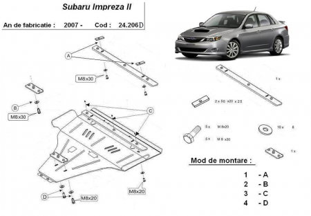 Scut motor Subaru Impreza - Scut Motor Metalic Subaru Impreza Diesel (2007 - 2016) - Protecție Oțel 2mm - Cod 24.206D