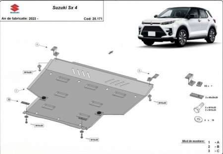 Scut Motor și Cutie de Viteze Metalic Suzuki SX4 S-Cross (2023 - Prezent) Protecție Oțel 2mm