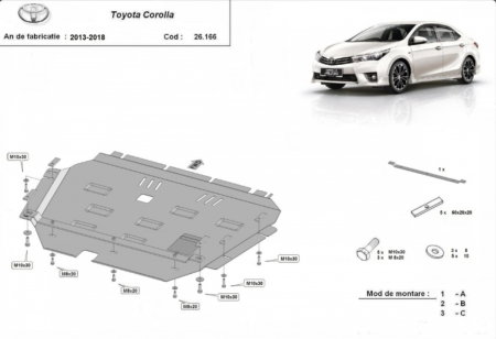 Scut Metalic Motor Toyota Corolla (2013 - 2018) din Oțel 2mm cu Fereastră Schimb Ulei - Cod 26.166