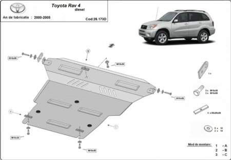 Scut metalic motor, cutie viteză și radiator Toyota RAV 4 Diesel (2000 - 2005) – Oțel 2mm