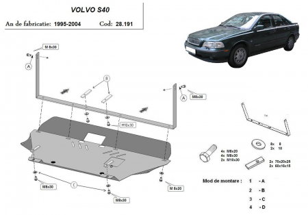 Scut motor Volvo - Scut Motor Metalic Volvo S40 (1995 - 2004) Protecție Profesională 2mm Karmaster