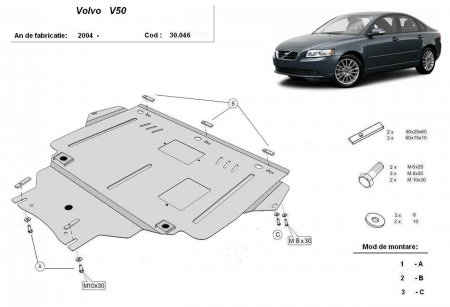 Scut motor Volvo - Scut Motor Metalic Volvo V50 (2004 - 2012) Protecție Profesională 2mm Karmaster
