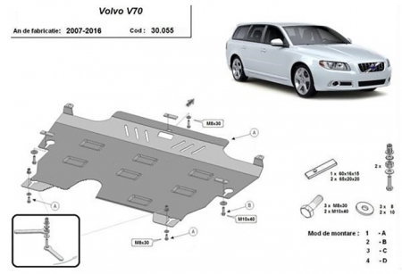 Scut motor Volvo - Scut motor metalic din otel de 2 mm pentru Volvo V70 2007 - 2016 cod produs 30.055
