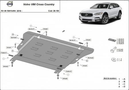Scut motor Volvo - Scut motor metalic din otel de 2 mm pentru Volvo V90 Cross Country 2016 - 2026 cod produs 28.193