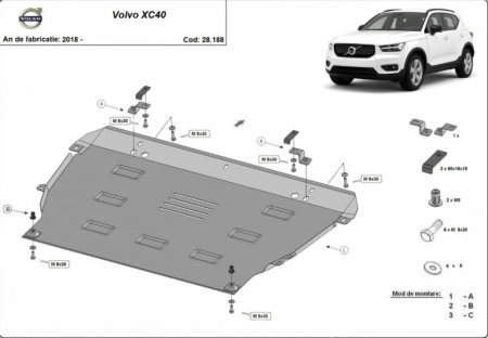 Scut motor Volvo - Scut motor metalic din otel de 2 mm pentru Volvo XC40 2018 - 2026 cod produs 28.188
