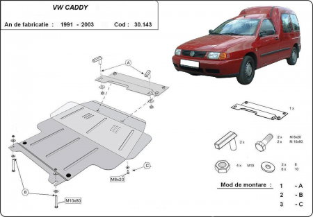 Scut motor Vw - Scut motor metalic VW Caddy (1991 - 2003) - Protecție oțel 2mm cod 30.143